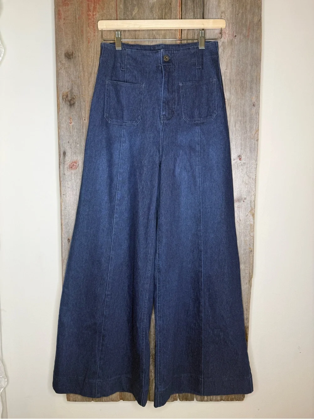 NWT HALARA Flex™ High Waisted Pockets Washed Casual Wide Leg Jeans Deep Indigo S